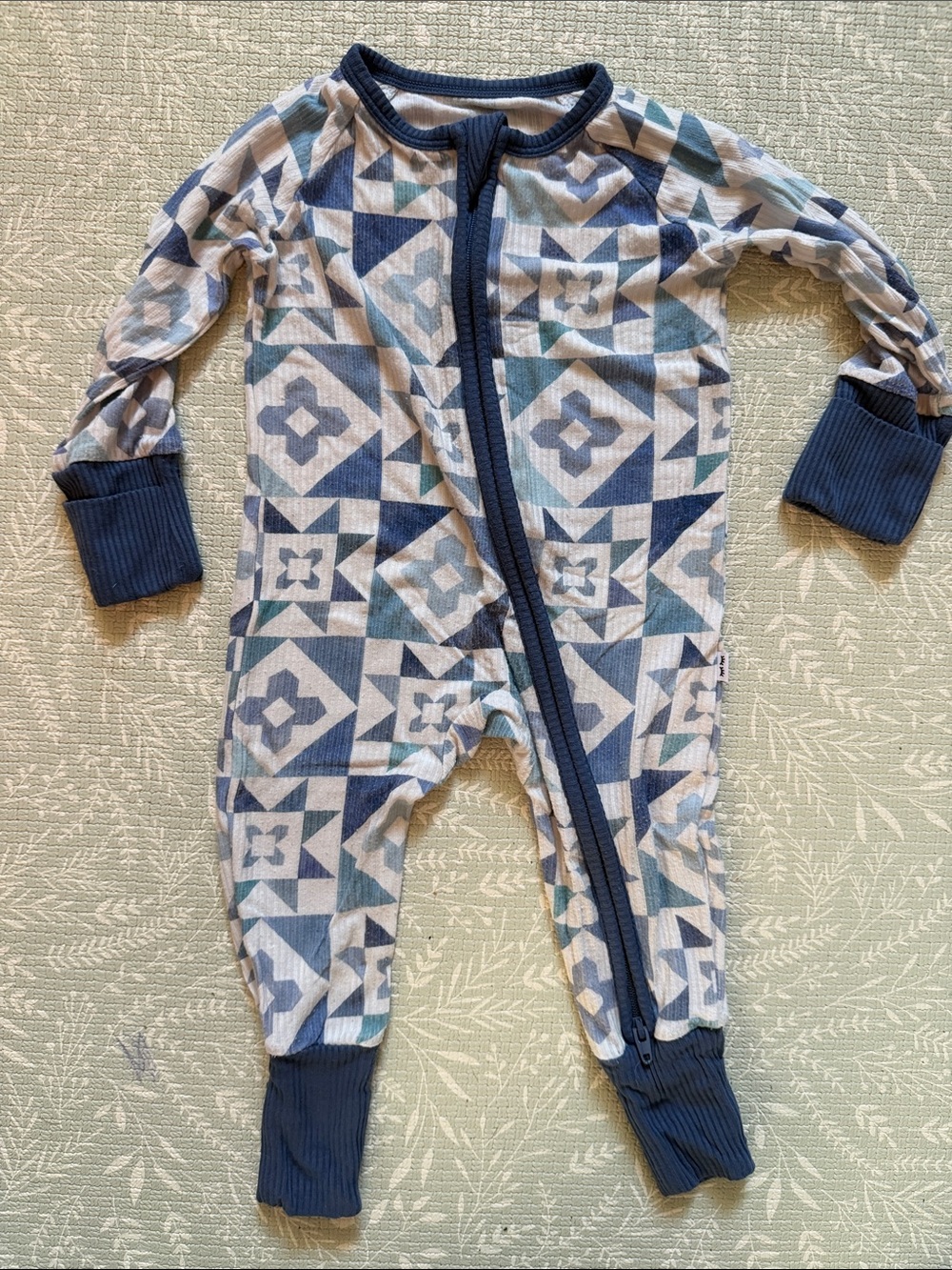 Little Sleepies Blue Geometric Zip One-Piece Footie